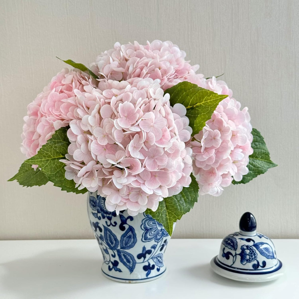 4 Pcs Real Touch White Hydrangeas Artificial Flower 21 inches Realistic Faux Latex Hydrangeas Flower for Home Decor Kitchen Living Room Spring Table Wedding Xmas Arrangement