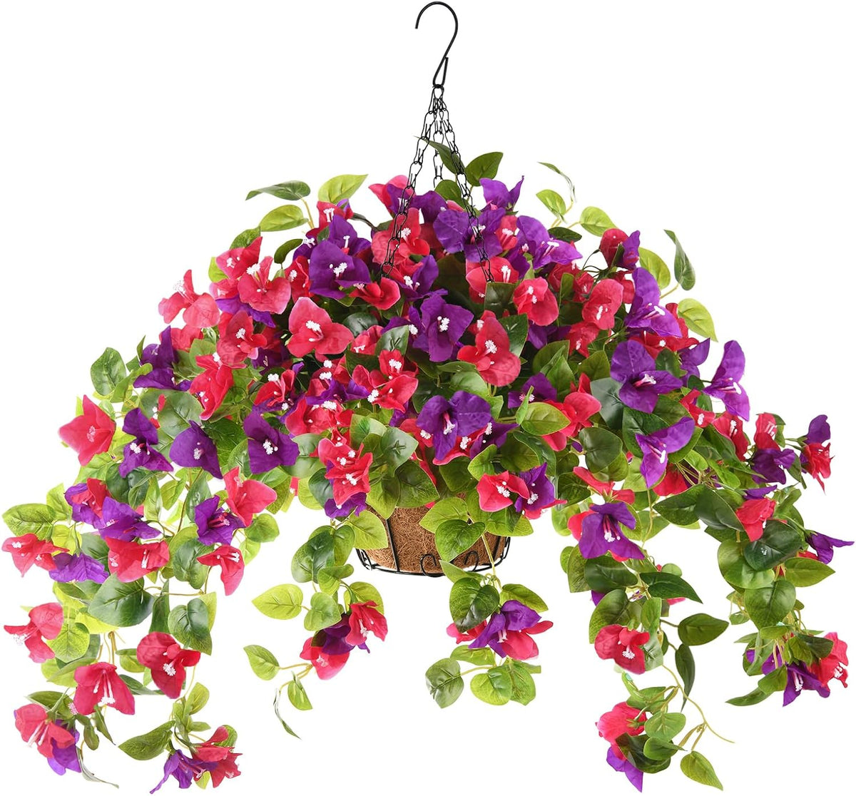 Homsunny Artificial Hanging Flowers Plants Basket for Outdoor Decoration,4 PCS Faux Silk Bougainvillea Vine Flowers Look Real UV Resistant for Outside Porch Patio Yard Garden Decor(Pink