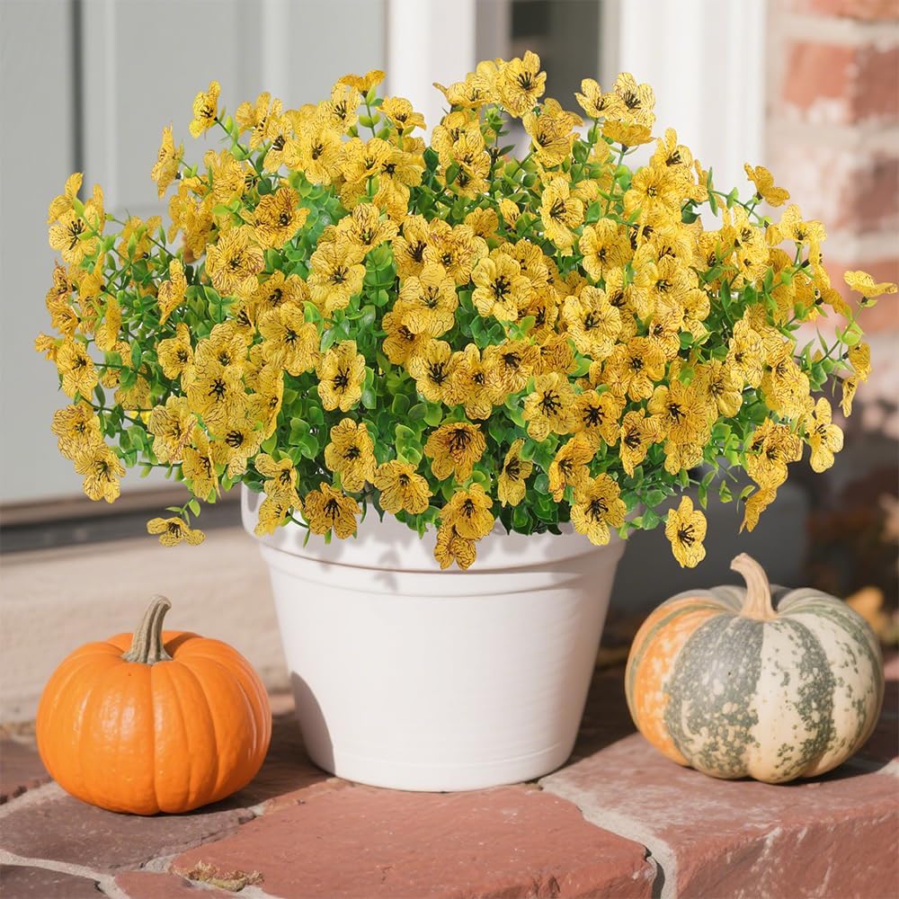 Artificial Faux Flowers Plants for Outdoors Outside Spring Summer Decoration,12 Bundles Silk Daisy Realistic Fake Flowers Plant Greenery UV Resistant for Planters Porch Patio Garden Home(6 Multicolor)