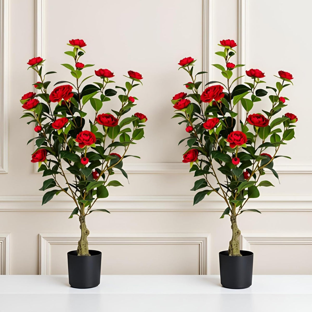 Stylish Artificial Camellia Pot Potted Home Decor Bundle