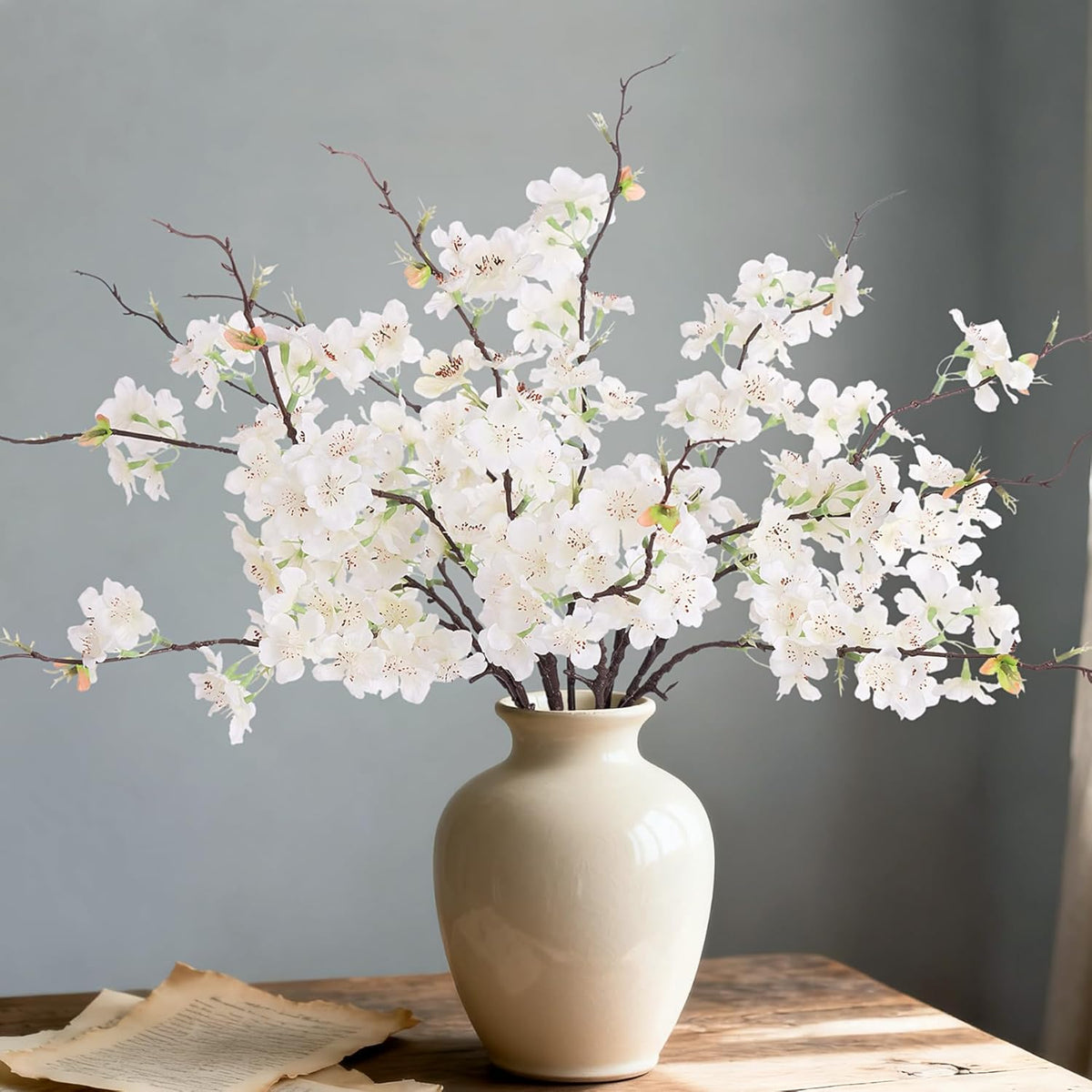 6 PCS Faux Cherry Blossom Branches Decor 31.5 Inch Long Stems Fake Artificial Flowers for Home Indoor Decoration Vase Arrangement Living Room Table Bedroom Spring Decor