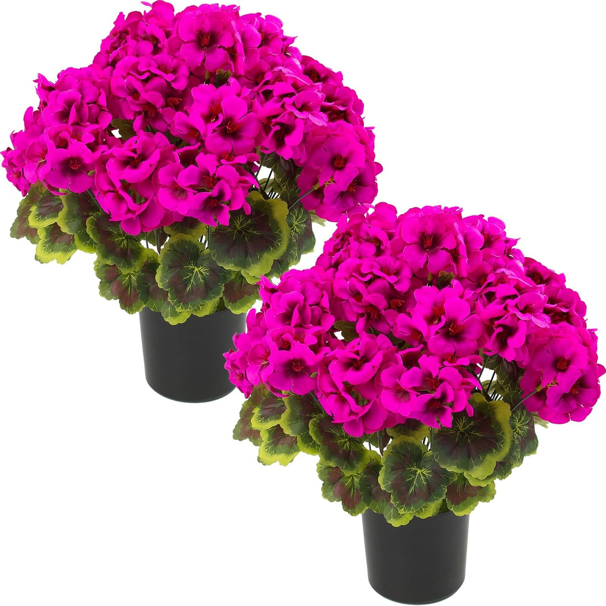 lovemoon 2 Pcs Geranium Potted Artificial Flowers, 19" Fake Geraniums Plants UV Resistant Silk Potted Plants for Outdoor Home Décor Office Porch Garden Decor (2, Red)