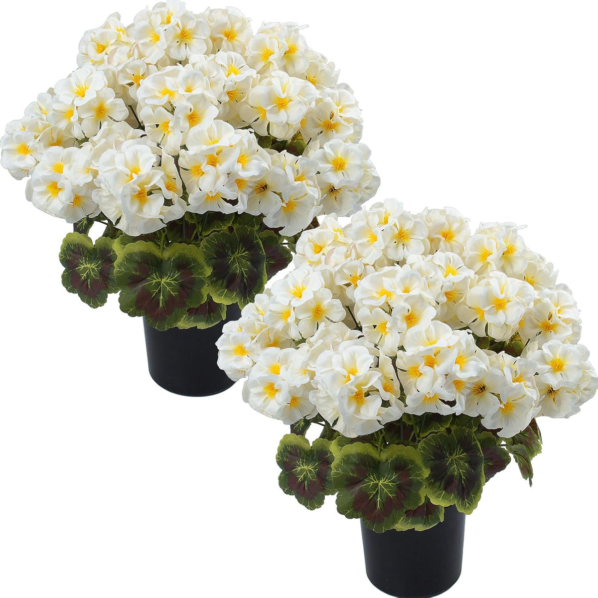 lovemoon 2 Pcs Geranium Potted Artificial Flowers, 19" Fake Geraniums Plants UV Resistant Silk Potted Plants for Outdoor Home Décor Office Porch Garden Decor (2, Red)