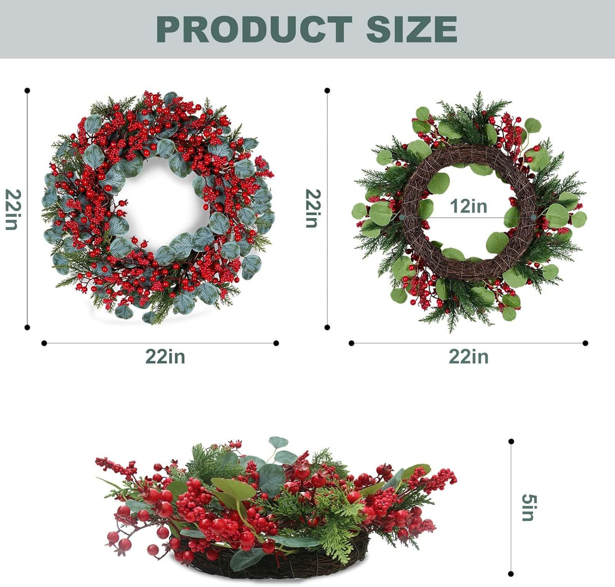 Lifelike Red Berry Wreath Decoration Holiday Decor Arrangement