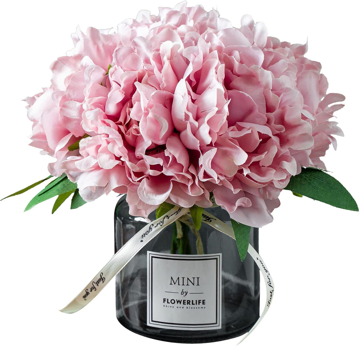 XIAYAN Artificial Flower and Glass vase, Silk Rose Flower Glass Bottle Set, Suitable for Living Room, Dining Table, Office, Wedding, Hotel Banquet and Other Home Decoration. (Pink)………