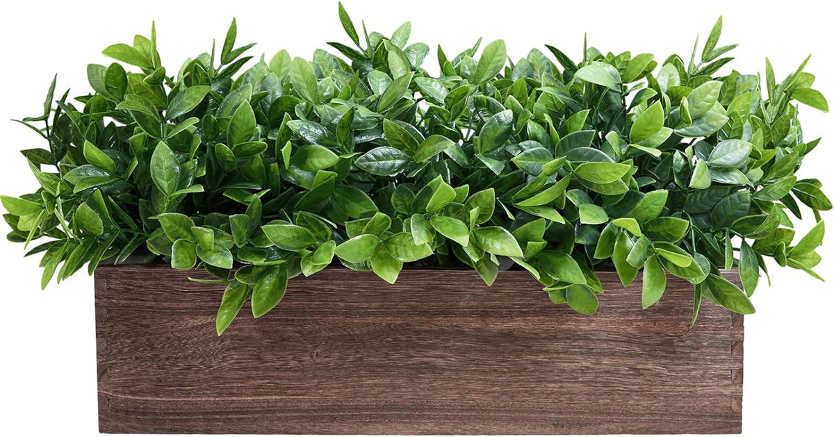 Winlyn 14" Artificial Lavender Flowers Plants in Rectangular Wooden Planter Box Faux Frosted Lavender Potted Arrangements Floral Centerpiece for Farmhouse Home Wedding Table Centerpiece Mantel Décor