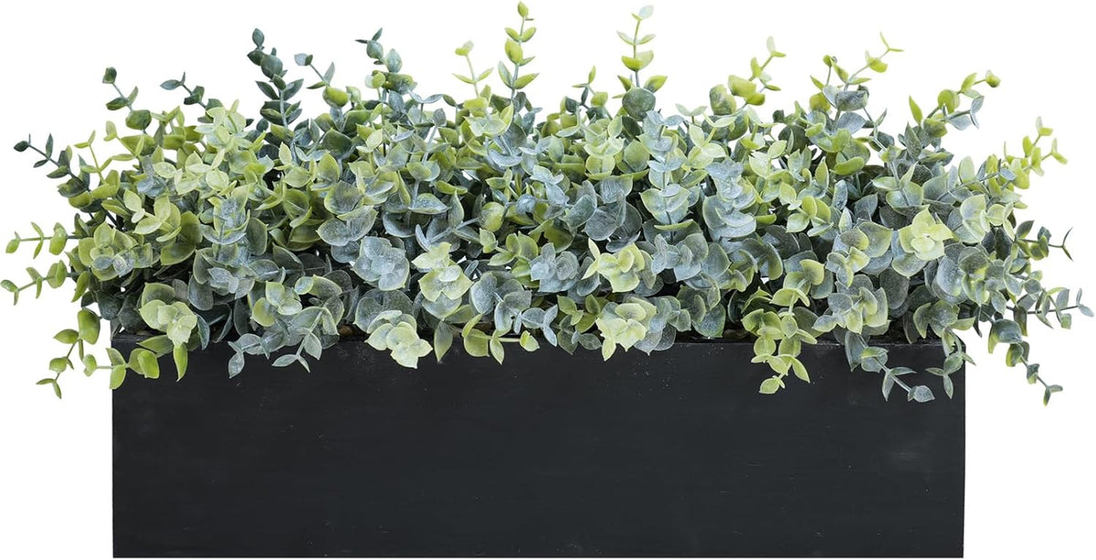 Winlyn 14" Artificial Lavender Flowers Plants in Rectangular Wooden Planter Box Faux Frosted Lavender Potted Arrangements Floral Centerpiece for Farmhouse Home Wedding Table Centerpiece Mantel Décor