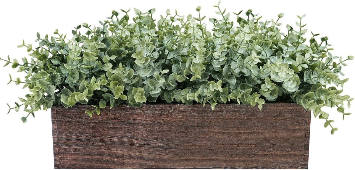 Winlyn 14" Artificial Lavender Flowers Plants in Rectangular Wooden Planter Box Faux Frosted Lavender Potted Arrangements Floral Centerpiece for Farmhouse Home Wedding Table Centerpiece Mantel Décor