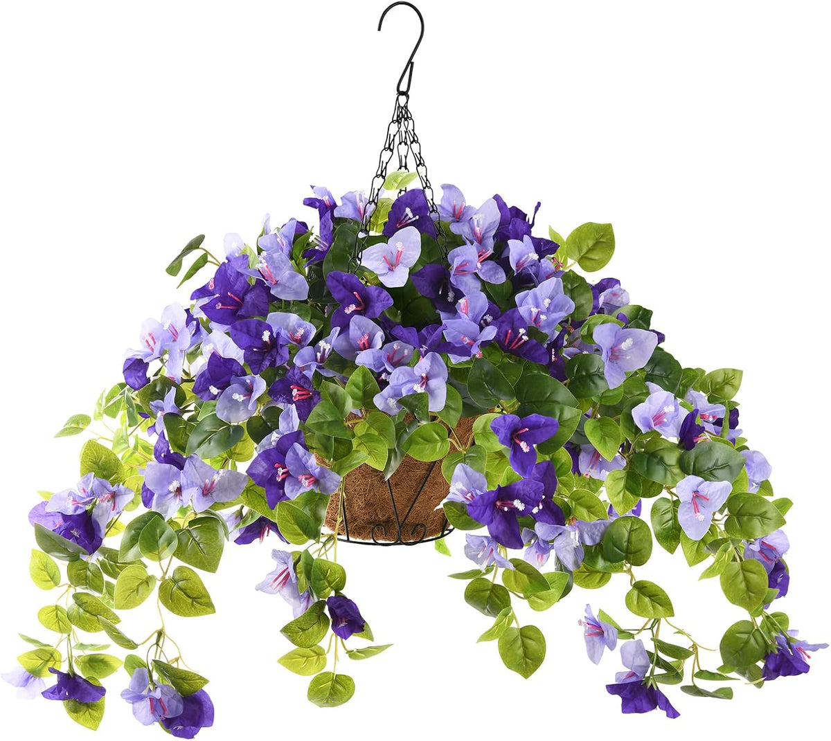Homsunny Artificial Hanging Flowers Plants Basket for Outdoor Decoration,4 PCS Faux Silk Bougainvillea Vine Flowers Look Real UV Resistant for Outside Porch Patio Yard Garden Decor(Pink