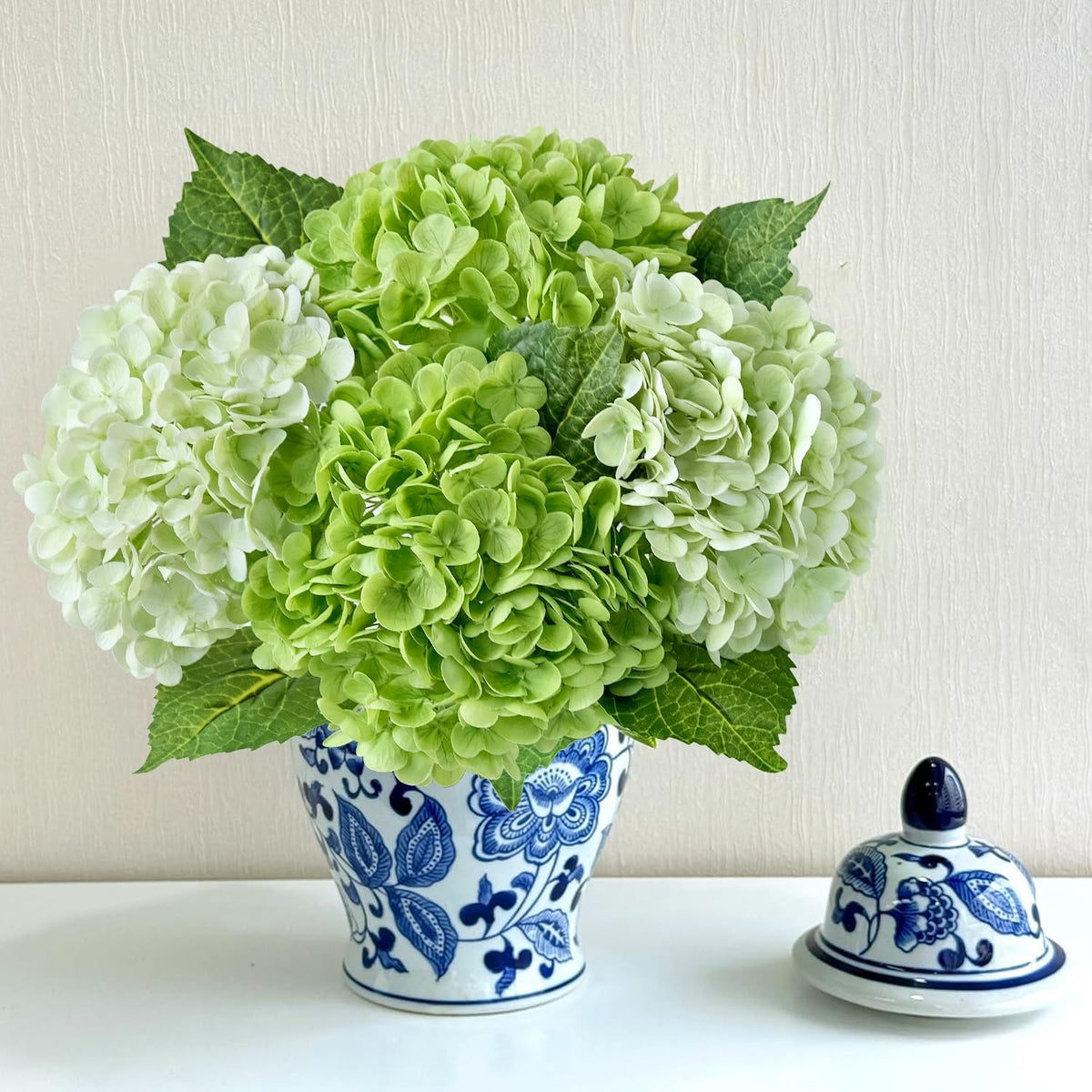 4 Pcs Real Touch White Hydrangeas Artificial Flower 21 inches Realistic Faux Latex Hydrangeas Flower for Home Decor Kitchen Living Room Spring Table Wedding Xmas Arrangement