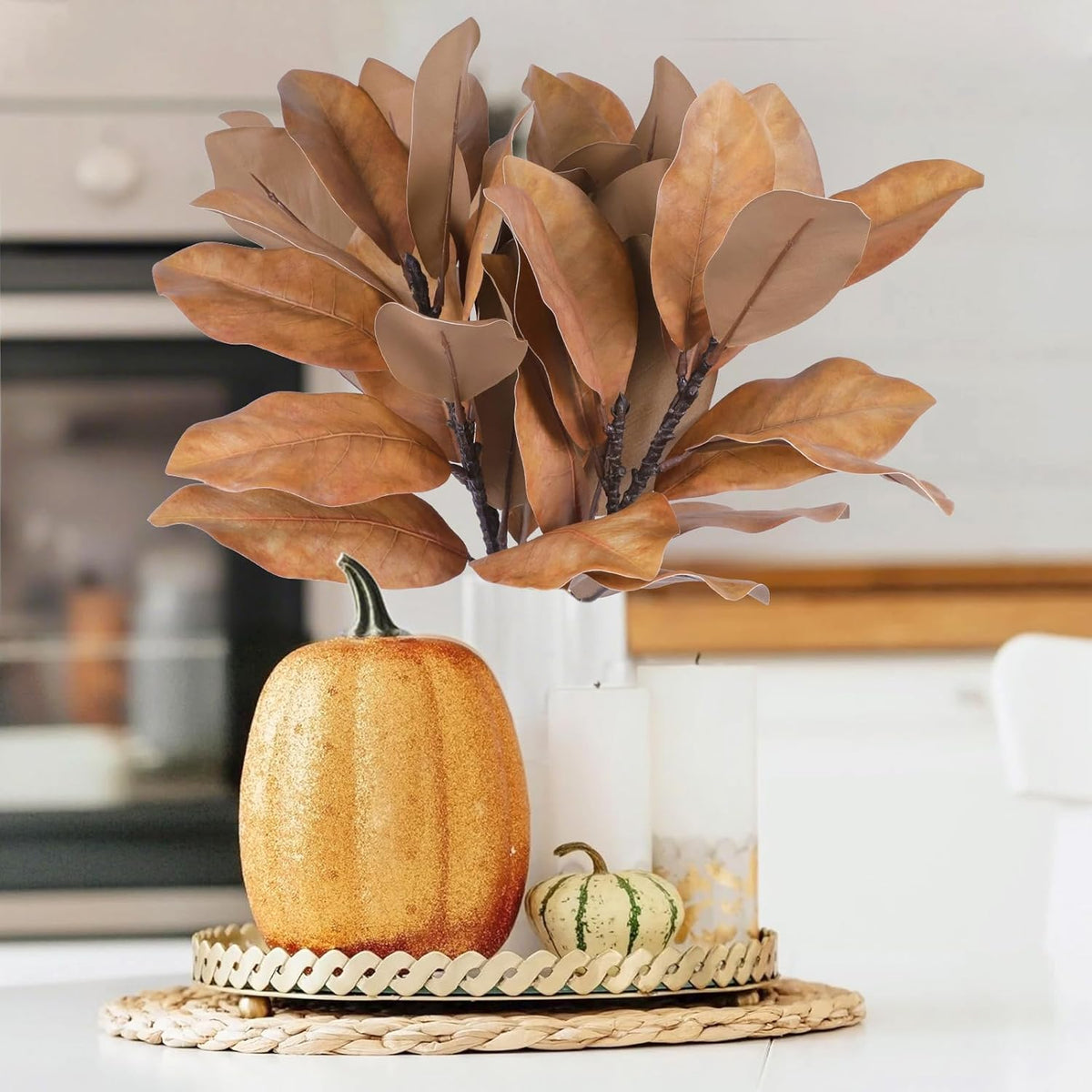 Natural Artificial Autumn Magnolia Branches Indoor Decor Bundle