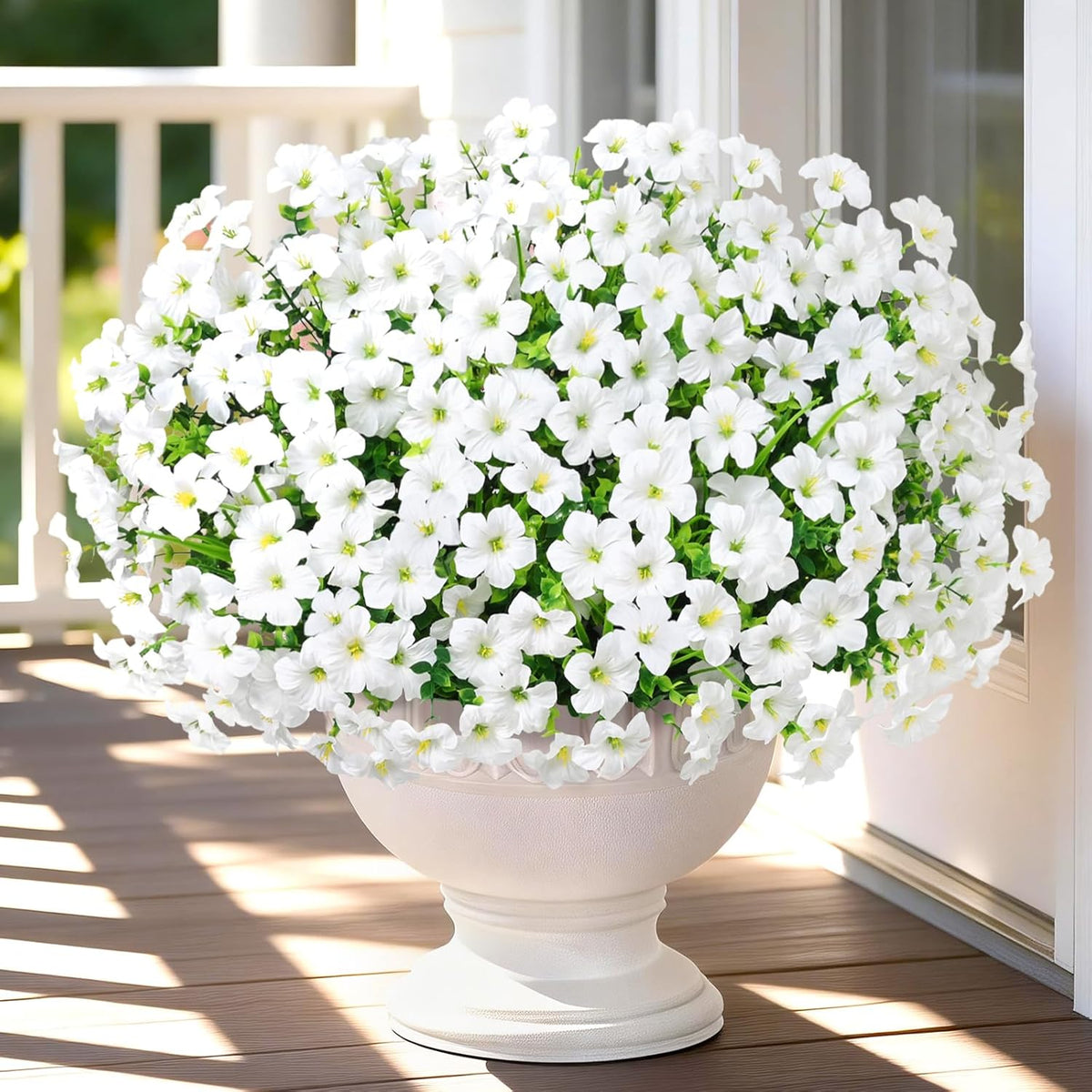 Yastouay Artificial Flowers for Outdoors, 12 Bundles Fake Outdoor Flowers, UV Resistant Artificial Flowers for Decoration, White Realistic Morning Glory Fake Plants for Porch Patio Garden Decor