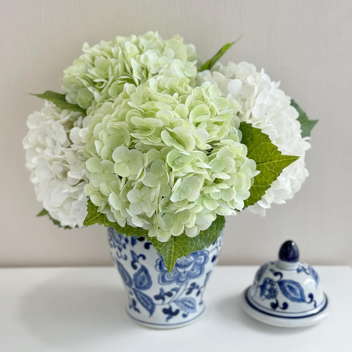 4 Pcs Real Touch White Hydrangeas Artificial Flower 21 inches Realistic Faux Latex Hydrangeas Flower for Home Decor Kitchen Living Room Spring Table Wedding Xmas Arrangement