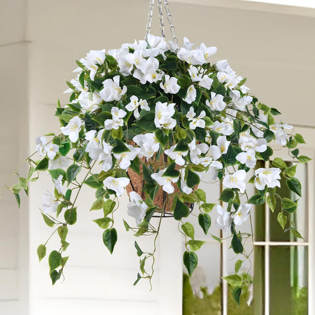 Homsunny Artificial Hanging Flowers Plants Basket for Outdoor Decoration,4 PCS Faux Silk Bougainvillea Vine Flowers Look Real UV Resistant for Outside Porch Patio Yard Garden Decor(Pink