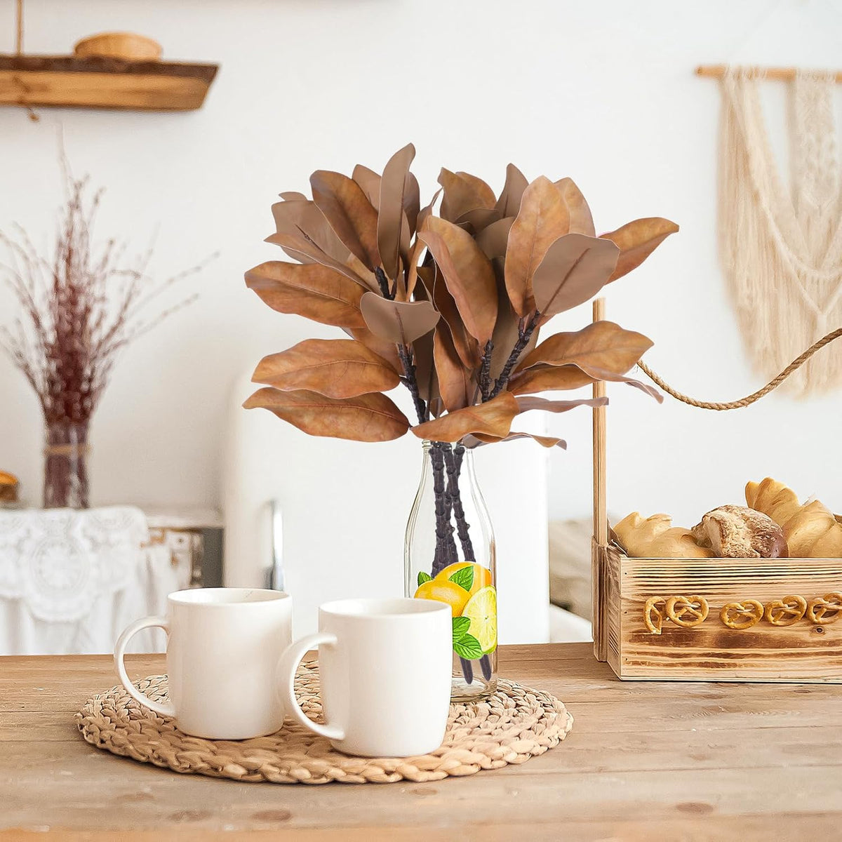 Natural Artificial Autumn Magnolia Branches Indoor Decor Bundle