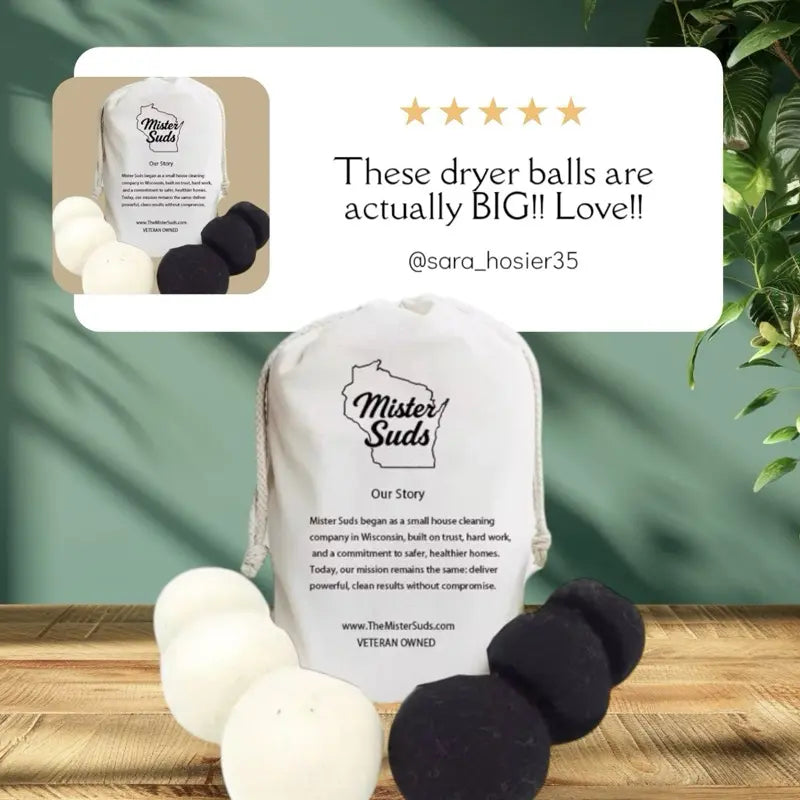 Premium Wool Dryer Balls - 6 Count Softens Laundry, Reduces Drying Time, Anti-Static New Zealand Wool