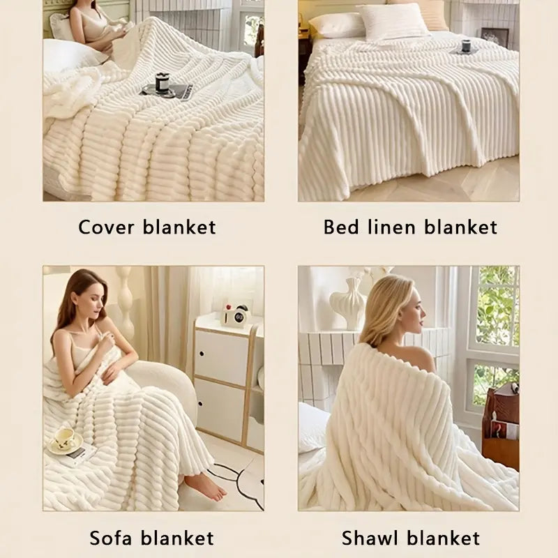 Super Soft Fleece Throw Blanket - Fluffy Stripe Texture Lightweight Blanket for Couch and Bed