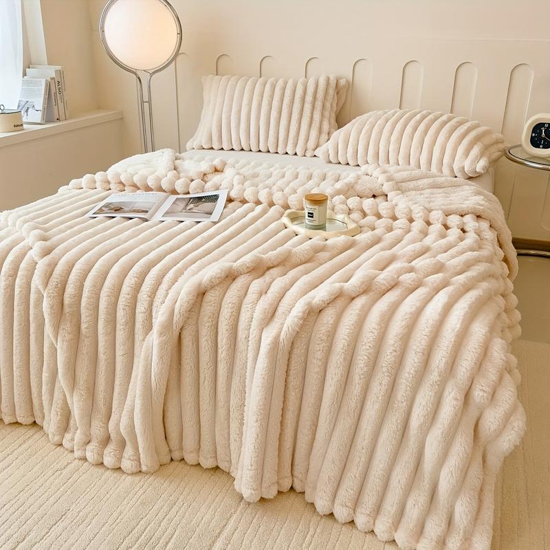 Super Soft Fleece Throw Blanket - Fluffy Stripe Texture Lightweight Blanket for Couch and Bed
