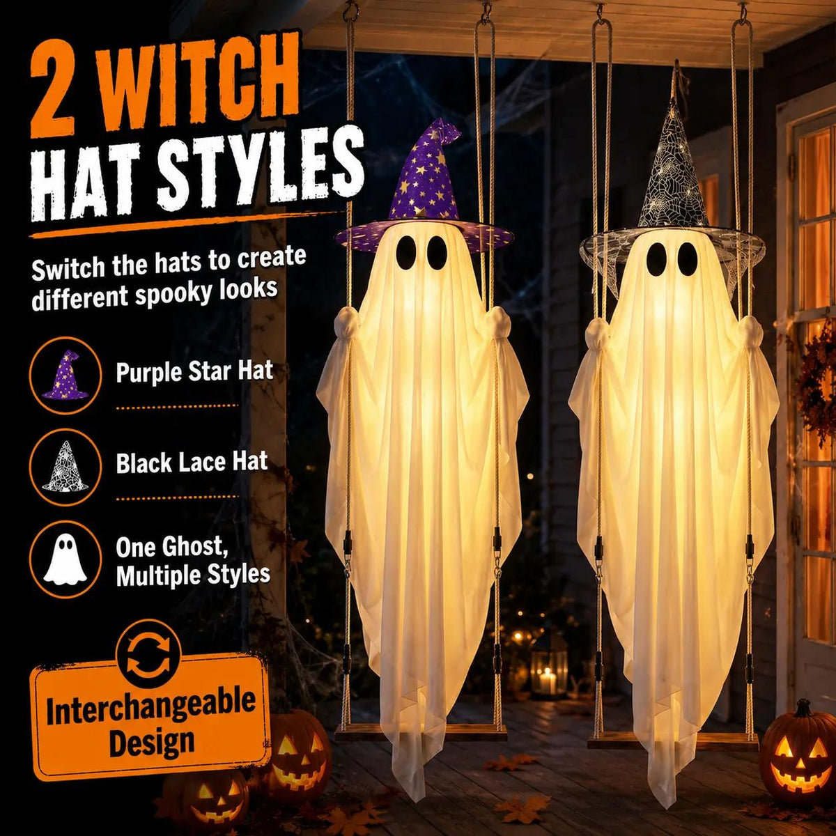 13FT Lighted Hanging Ghost Swing Halloween Outdoor Decor with Remote Control