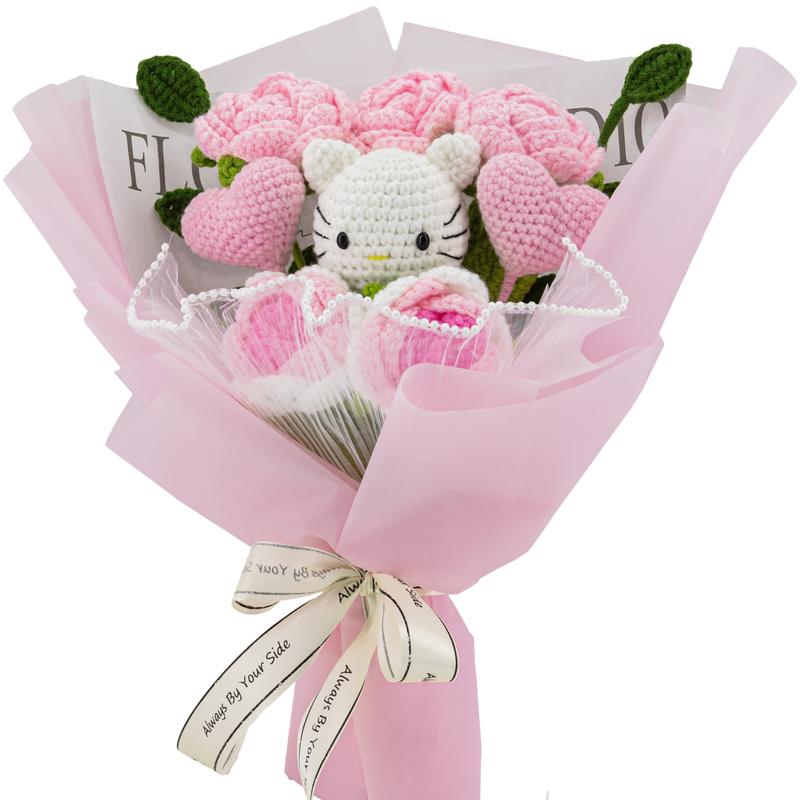 Handmade Wrapped Crochet Flowers Bouquet with Eucalyptus - White Floral Gift for Valentine's Day and Birthday