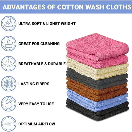 100% Cotton Wash Cloth Set - Pack of 24 Soft Absorbent Flannel Face Cloths