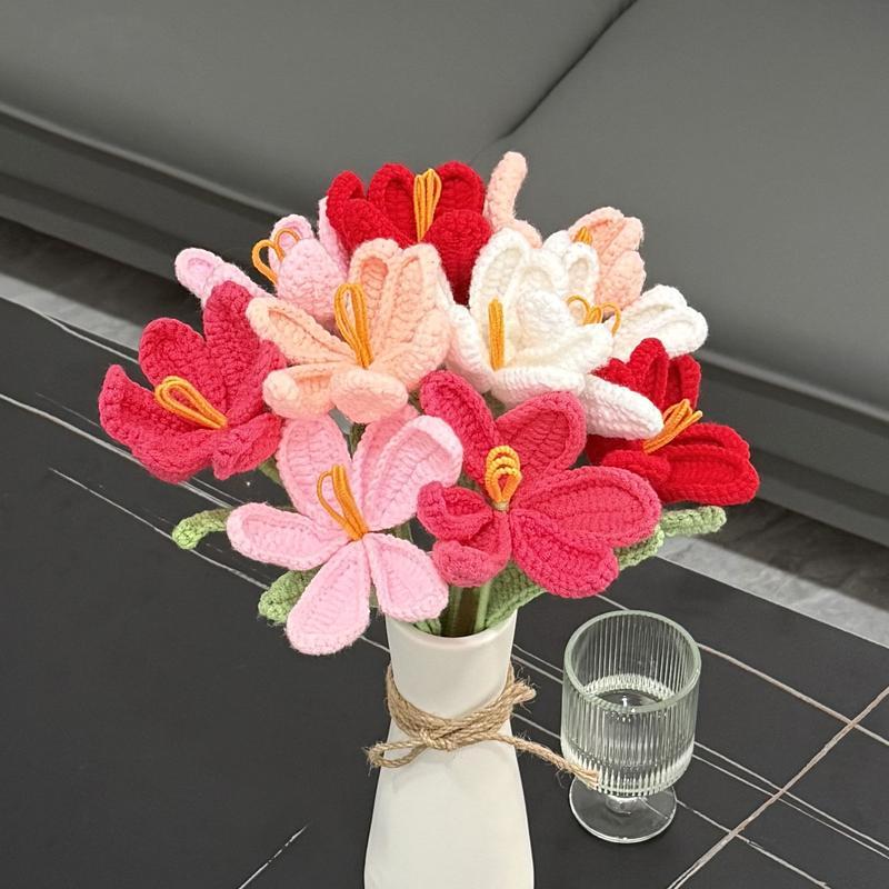 10pcs Handmade Crochet Tulip Artificial Flowers, Decorative Bouquet for Home Decor and Gifts