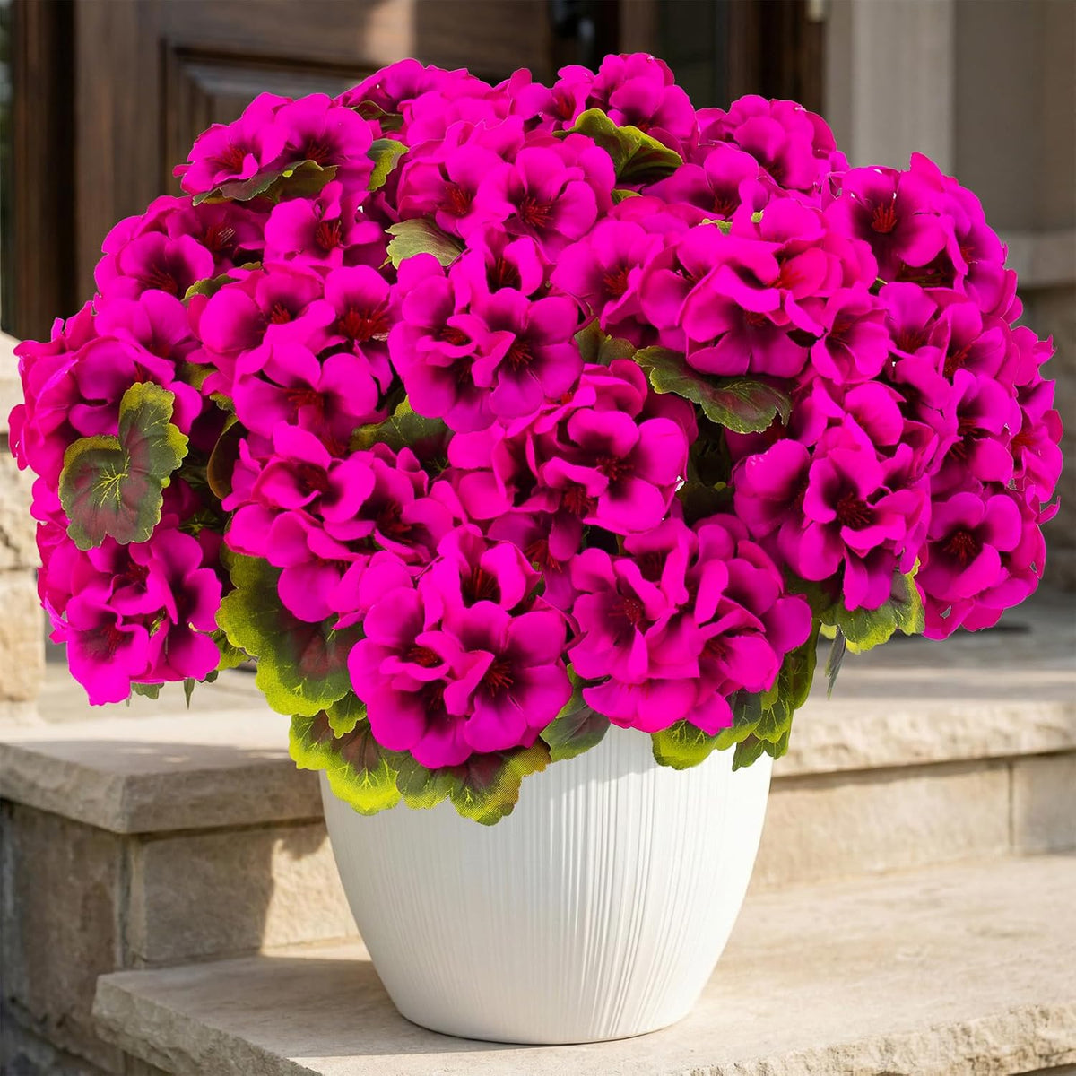lovemoon 8 Pcs Artificial Geranium Plant Realistic Silk Flowers for Outside UV Resistant Faux Geraniums Flowers for Indoor Outdoor Home Garden Office Decoration (8, Red)