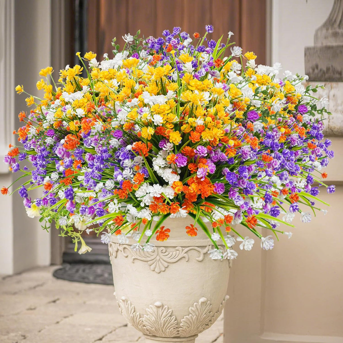 Uieke 24 Bundles Artificial Flowers for Outdoors UV Resistant Fake Flowers Faux Plastic Greenery Plants Shrubs for Outdoor Garden Window Box Home Indoor Decor