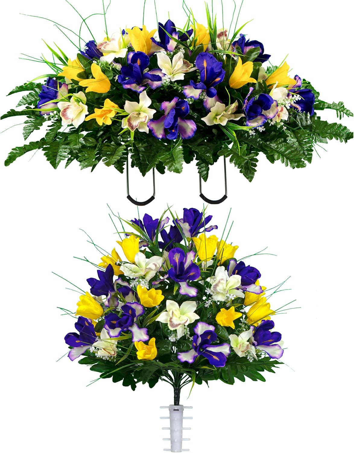 Sympathy Silks Ruby's Silk Flowers Artificial Flowers - Weighted Pot Bouquet Decoration - Height 18"-20" - Red Tulip and White Iris Potted Flowers