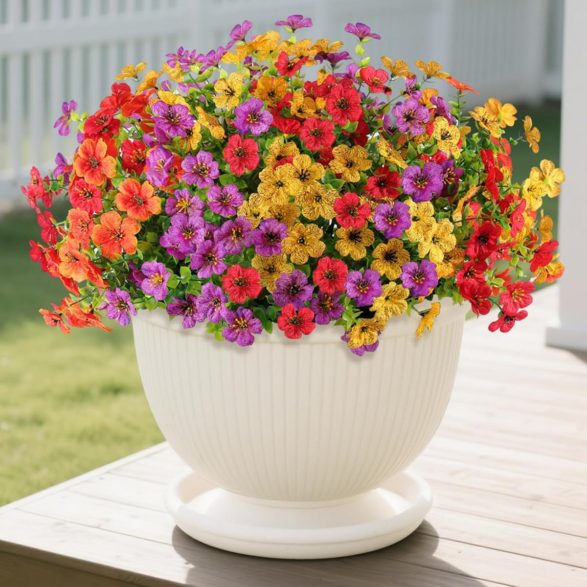 Artificial Faux Flowers Plants for Outdoors Outside Spring Summer Decoration,12 Bundles Silk Daisy Realistic Fake Flowers Plant Greenery UV Resistant for Planters Porch Patio Garden Home(6 Multicolor)