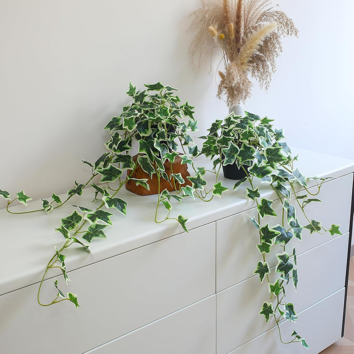 alyptus Fake Pothos Hanging Plants – 33" Set of 2 Faux Ivy Vines with Pots Realistic Silk Devil’s Ivy for Indoor Décor Low Maintenance Artificial House Plants for Home Bathroom or Office - Green