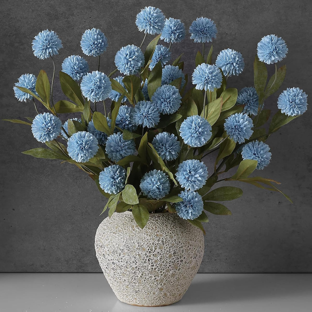 12 Pcs 27" Faux Silk Pompon Mum Artificial Flowers for Vase, Beige Bulk Fake Chrysanth Branches