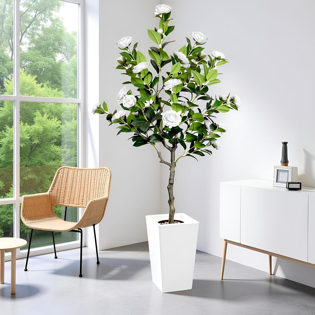 Stylish Artificial Camellia Pot Potted Home Decor Bundle