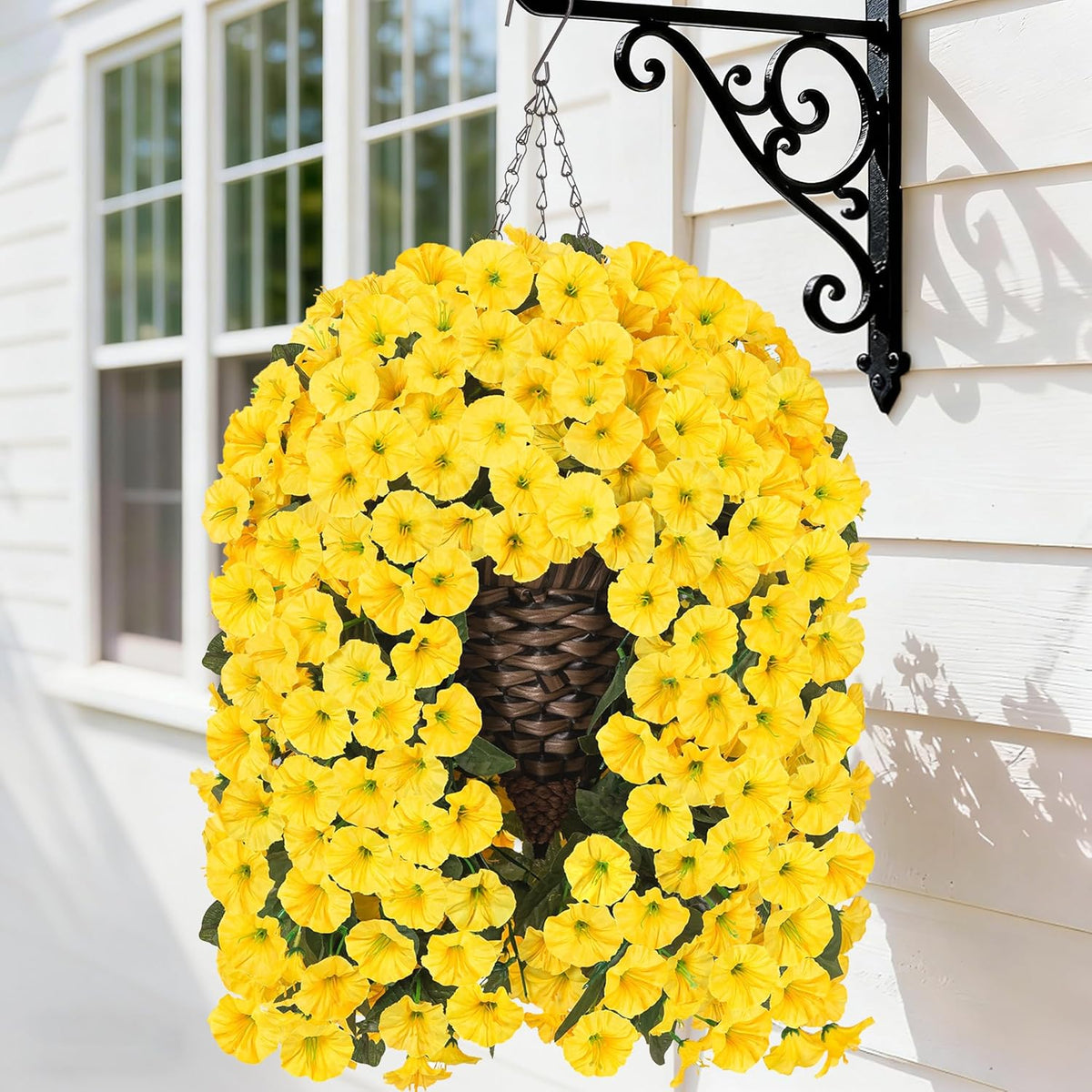 HyeFlora Artificial Faux Hanging Flowers Plants Basket for Outdoor Outside Porch Decoration, UV Resistant Fake Silk Purple Morning Glory Trailing Vines Realistic for Summer Home Balcony Yard Patio