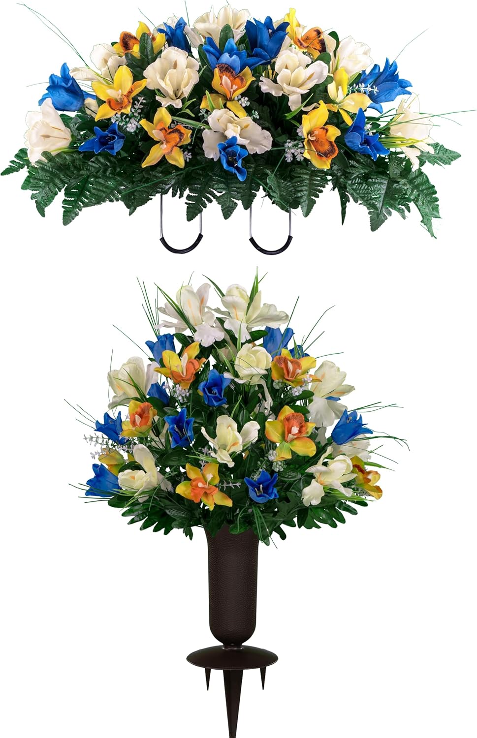 Sympathy Silks Ruby's Silk Flowers Artificial Flowers - Weighted Pot Bouquet Decoration - Height 18"-20" - Red Tulip and White Iris Potted Flowers