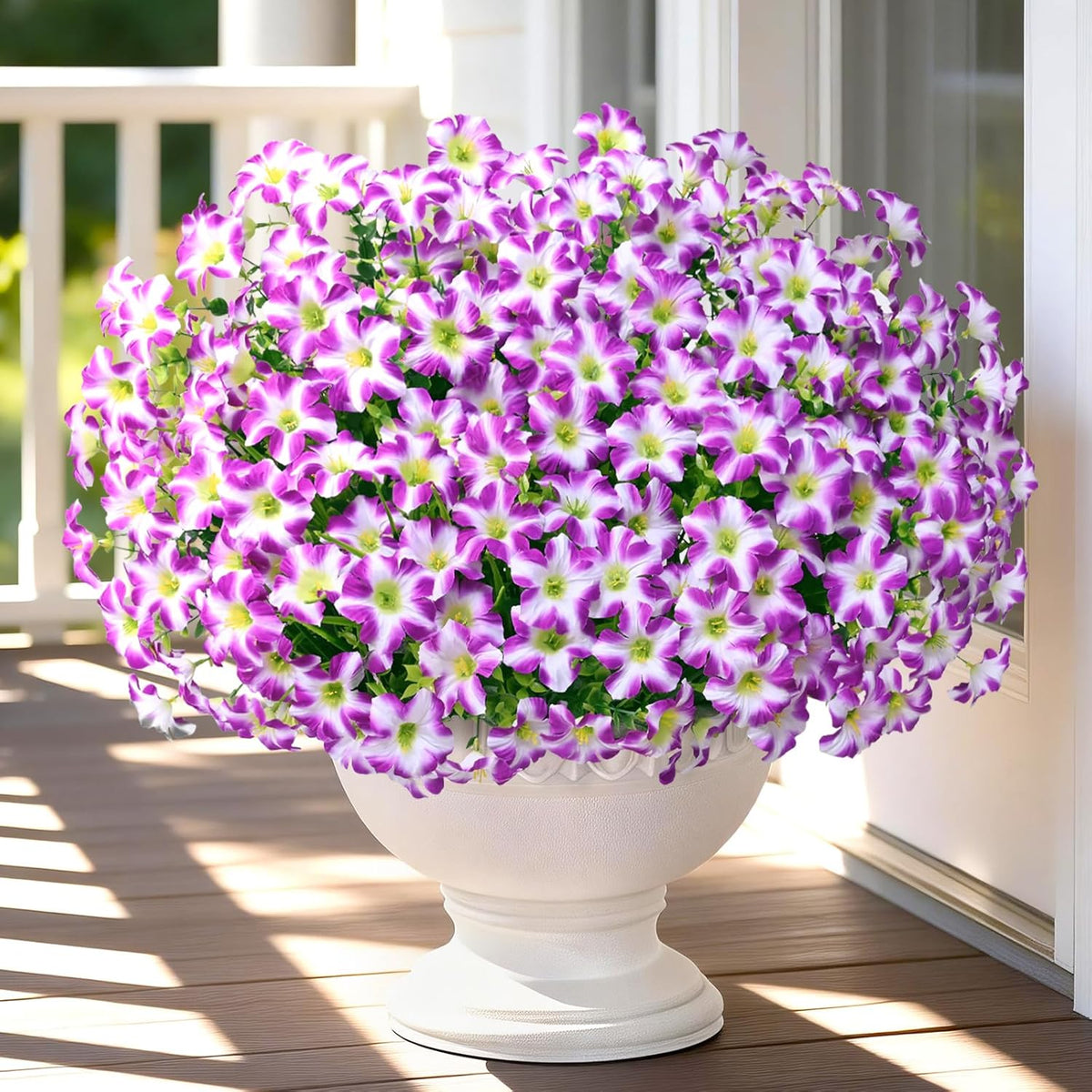 Yastouay Artificial Flowers for Outdoors, 12 Bundles Fake Outdoor Flowers, UV Resistant Artificial Flowers for Decoration, White Realistic Morning Glory Fake Plants for Porch Patio Garden Decor