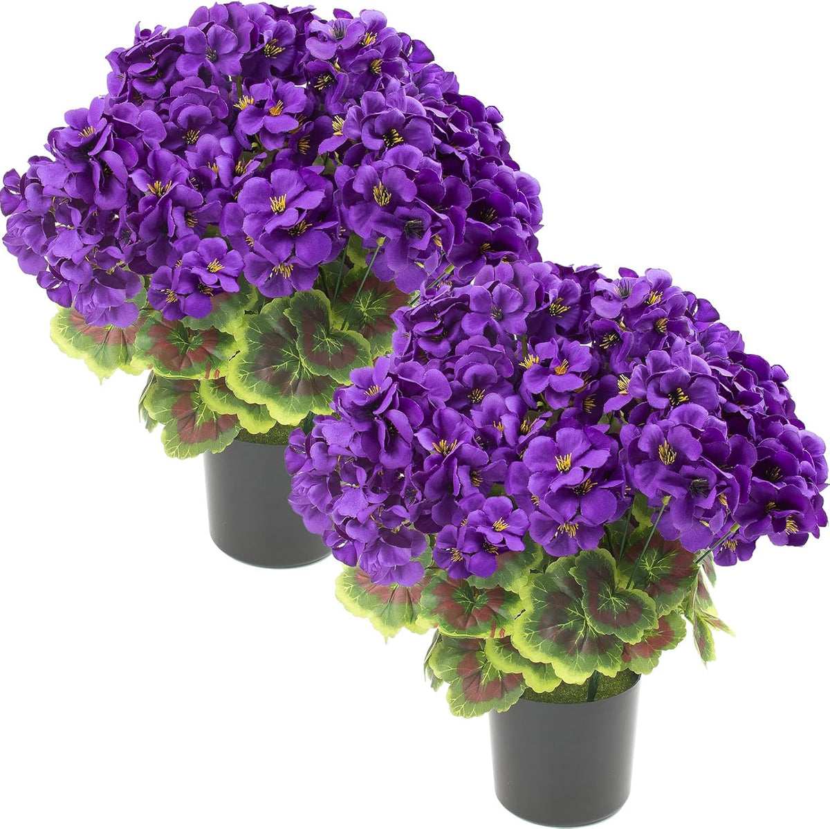 lovemoon 2 Pcs Geranium Potted Artificial Flowers, 19" Fake Geraniums Plants UV Resistant Silk Potted Plants for Outdoor Home Décor Office Porch Garden Decor (2, Red)