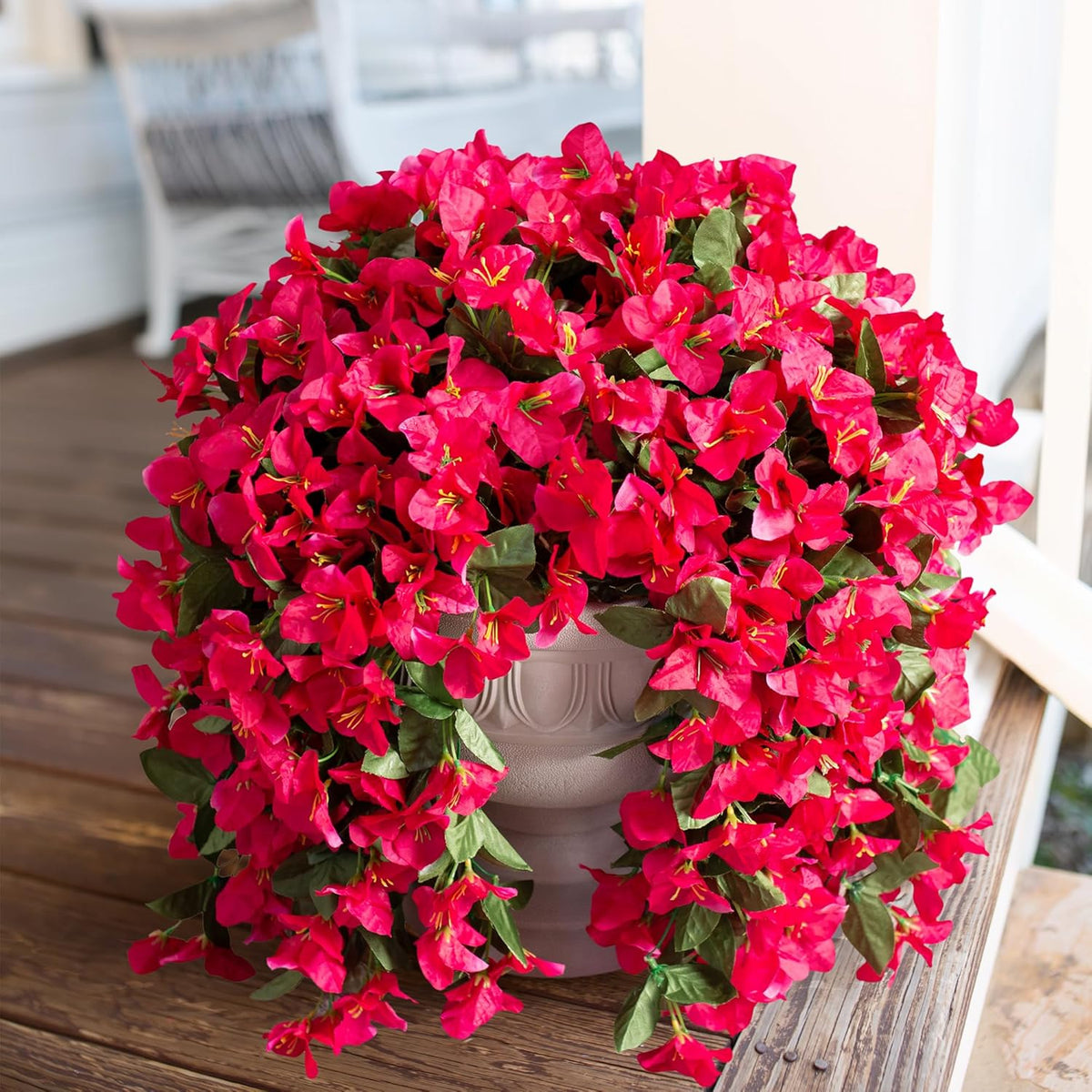 Faux Bougainvillea Artificial Flowers Plants for Outdoors Outside Decoration, 2 pcs Purple Fake Flowers UV Resistant Look Real Silk Long Trailing Vines for Front Door Porch Planter Urn Patio Garden