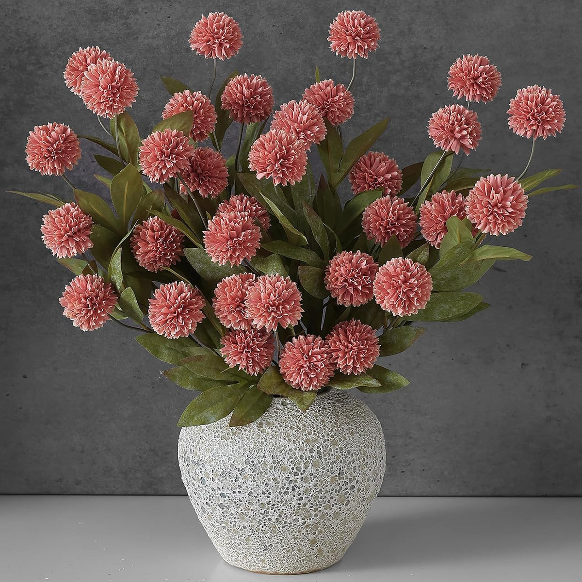 12 Pcs 27" Faux Silk Pompon Mum Artificial Flowers for Vase, Beige Bulk Fake Chrysanth Branches