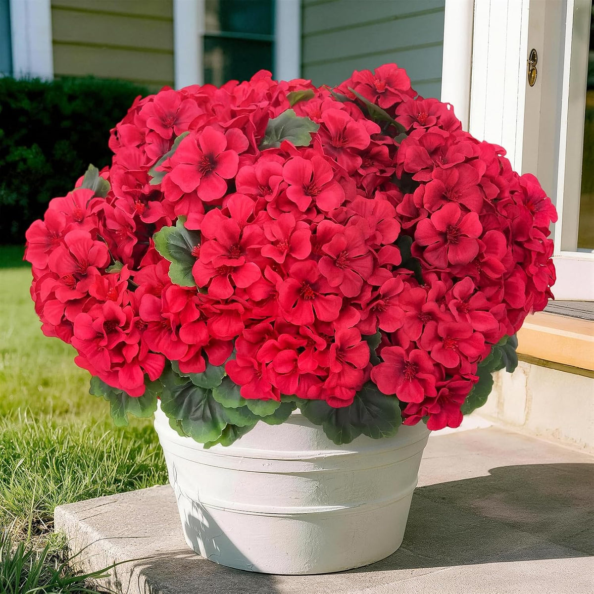 8 Pcs Artificial Geraniums Flowers for Outdoor Spring Summer Decor - UV-Resistant & Realistic Silk Faux Plants for Garden Porch Patio Yard Balcony Home Kitchen Table Centerpieces Decoration,Red