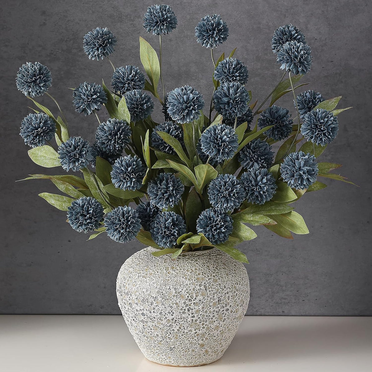12 Pcs 27" Faux Silk Pompon Mum Artificial Flowers for Vase, Beige Bulk Fake Chrysanth Branches