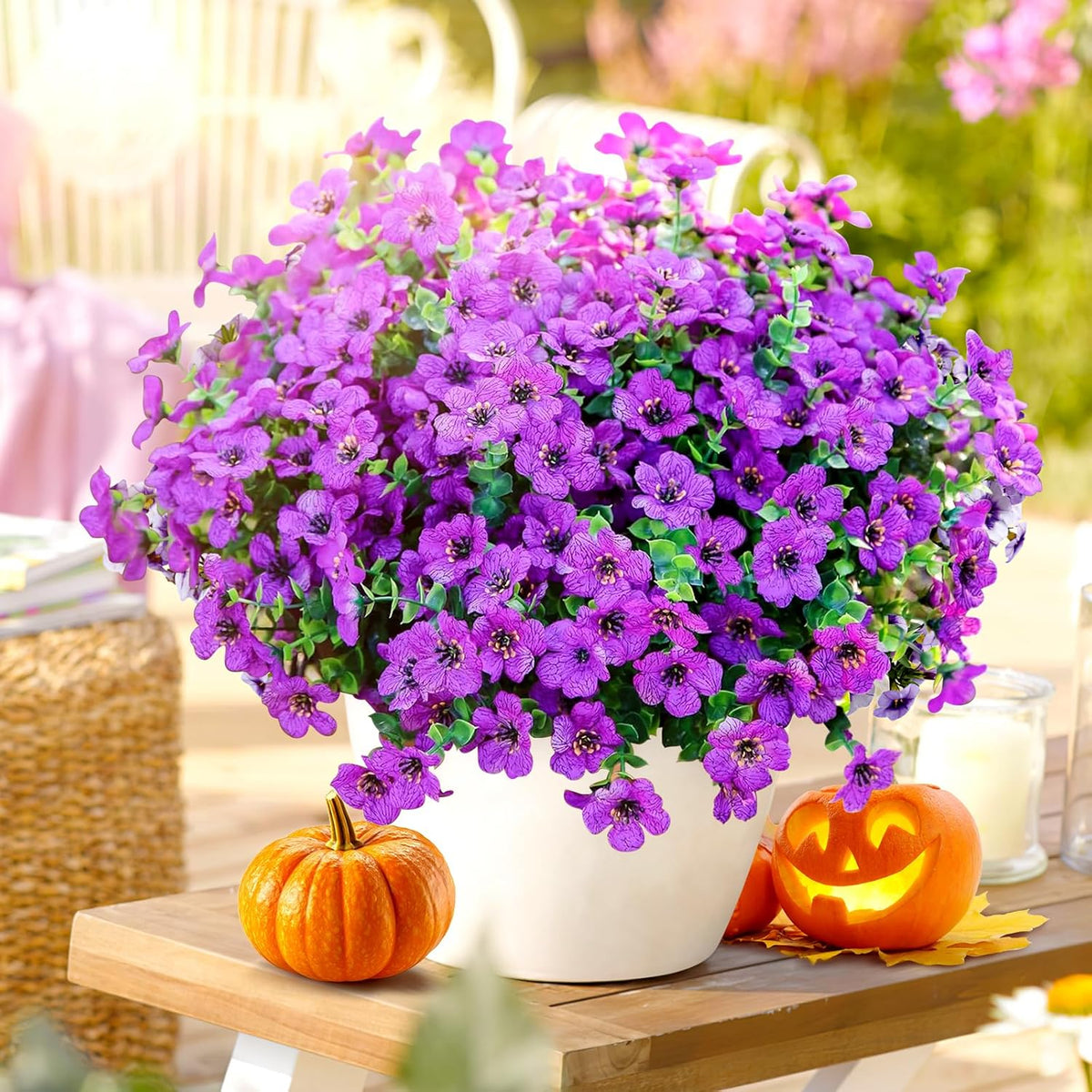 Artificial Flowers for Outdoors,Faux Flowers Daisy with Eucalyptus Leaves for Indoor Garden Home Decoration,UV Resistant Artificial Flower Fake Plants for Porch Patio, 12 Bundles (6 Multicolor)