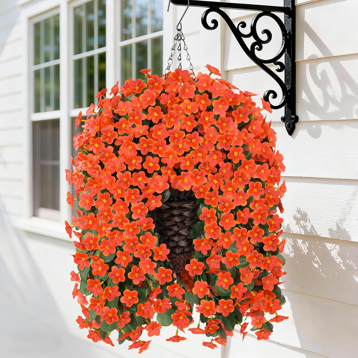 HyeFlora Artificial Faux Hanging Flowers Plants Basket for Outdoor Outside Porch Decoration, UV Resistant Fake Silk Purple Morning Glory Trailing Vines Realistic for Summer Home Balcony Yard Patio