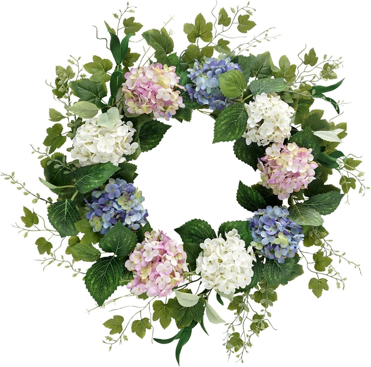 Spring Summer Wreaths for Front Door, 20 Inch Artificial Wreaths with Hydrangea Floral, Floral Wreath for Porch Wall Window Wedding Decor, All Season Wreaths for Home Outdoor Decoration
