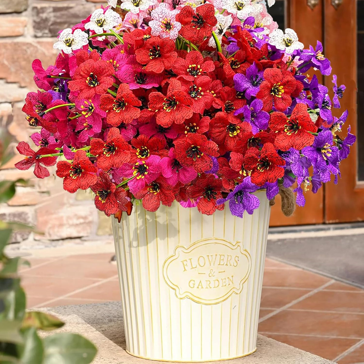 20 Bundles Artificial Flowers for Outdoors, UV Resistant Fake Realistic Flowers with Plastic Plants Spring Decor, Faux Silk Flowers for Outside Window Box Front Porch Planter Decor-Purple
