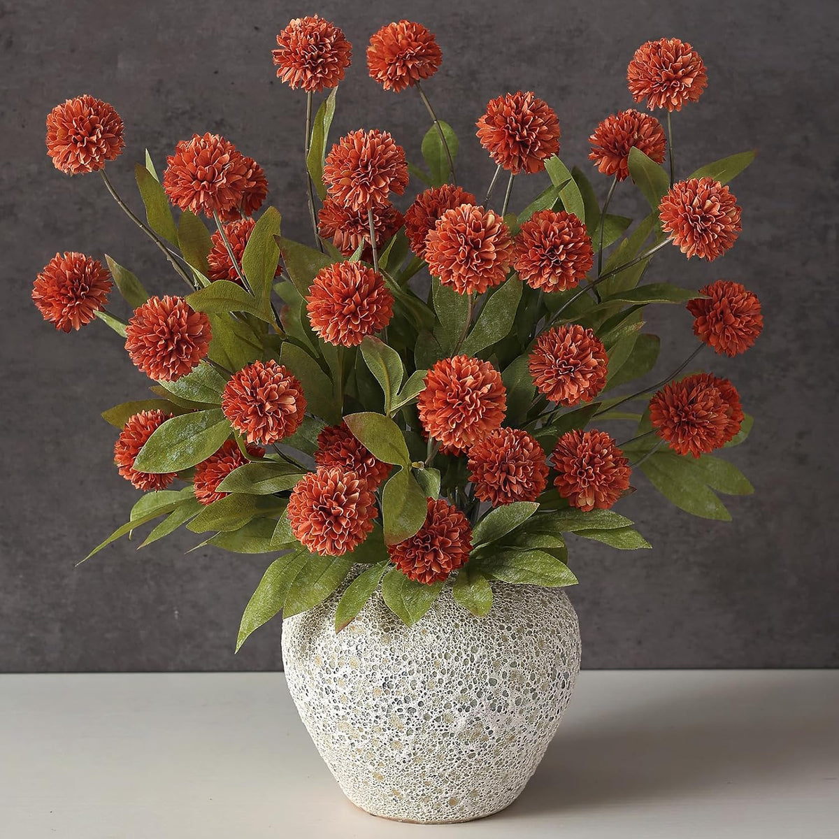 12 Pcs 27" Faux Silk Pompon Mum Artificial Flowers for Vase, Beige Bulk Fake Chrysanth Branches