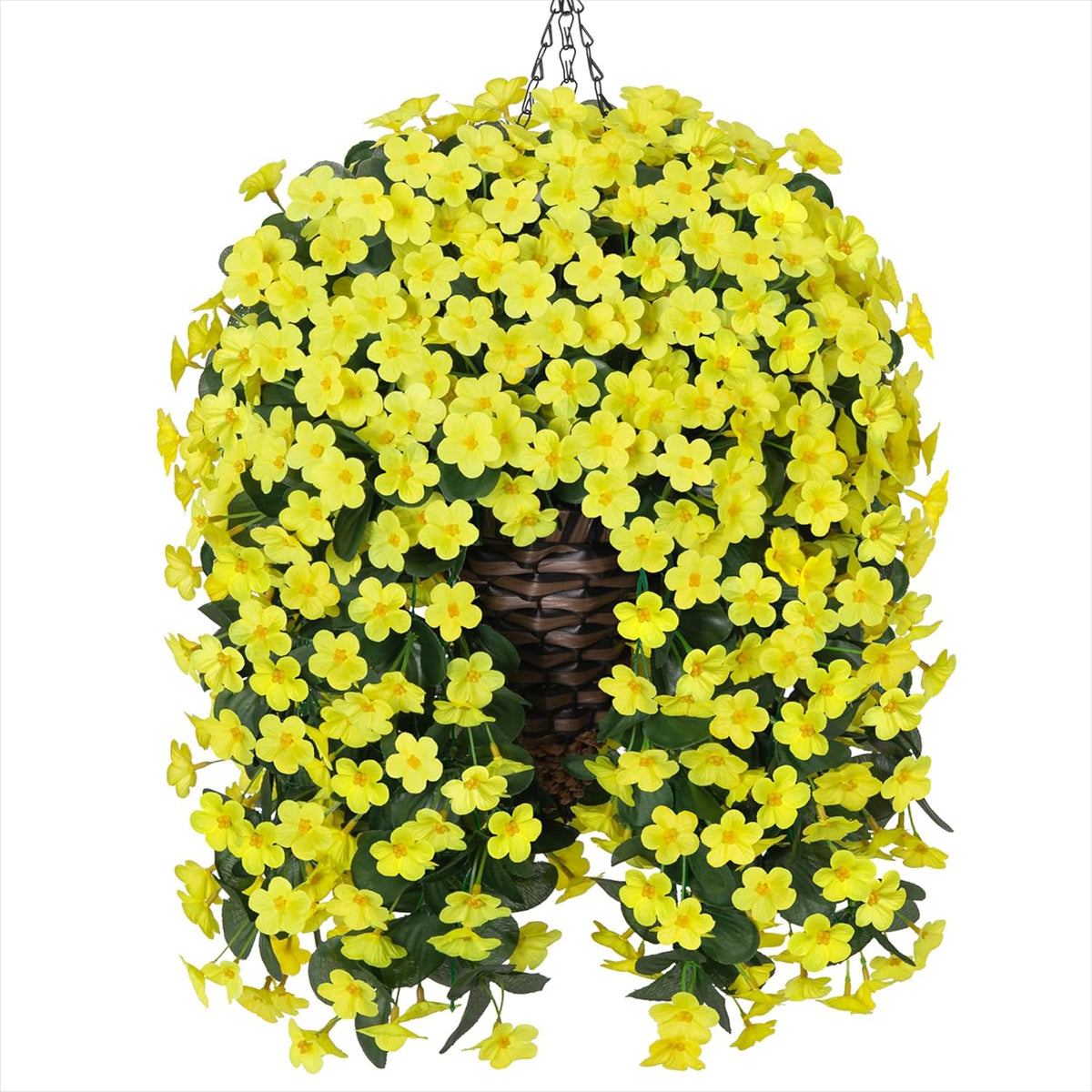 HyeFlora Artificial Faux Hanging Flowers Plants Basket for Outdoor Outside Porch Decoration, UV Resistant Fake Silk Purple Morning Glory Trailing Vines Realistic for Summer Home Balcony Yard Patio
