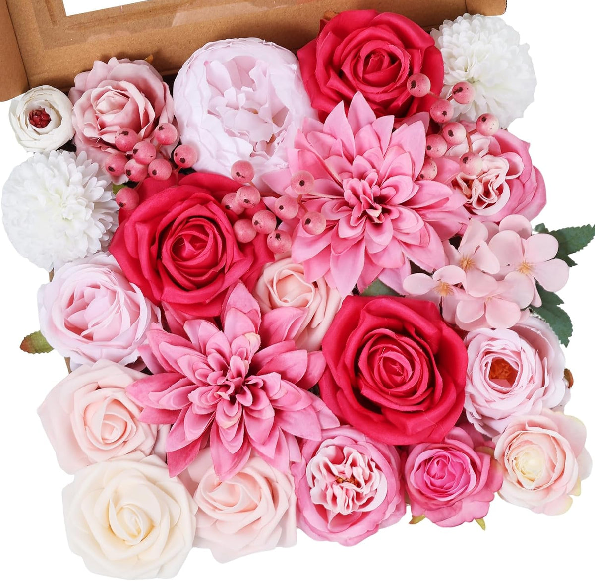 Artificial Flowers Combo Pink Roses with Stems Bouquets Box Set Bridal Wedding Shower Decorations Fake Floral for Party Table Centerpieces Home Decor