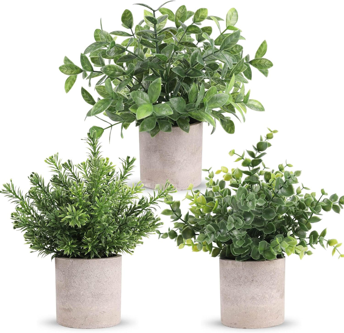 Der Rose 3 Pack Mini Potted Fake Plants Artificial Plastic Eucalyptus Plants Topiaries for Home Office Desk Farmhouse Shelf Room Bathroom Decor(Sage Green)