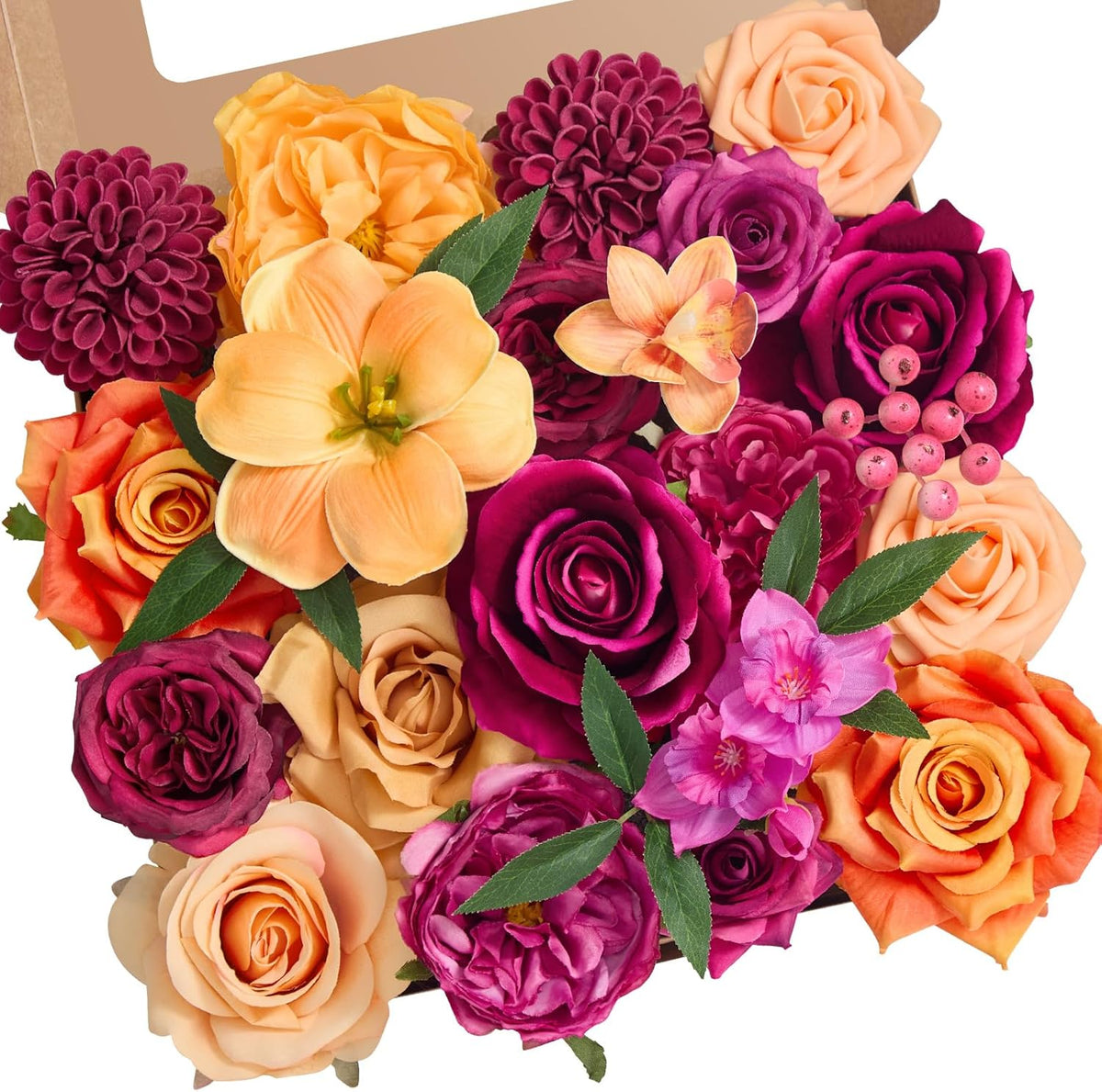 Alecono Artificial Flowers, Pink Fake Flowers Combo Box with Stems for DIY Wedding Bridal Bouquets, Cake Party Table Centerpieces Home Decor